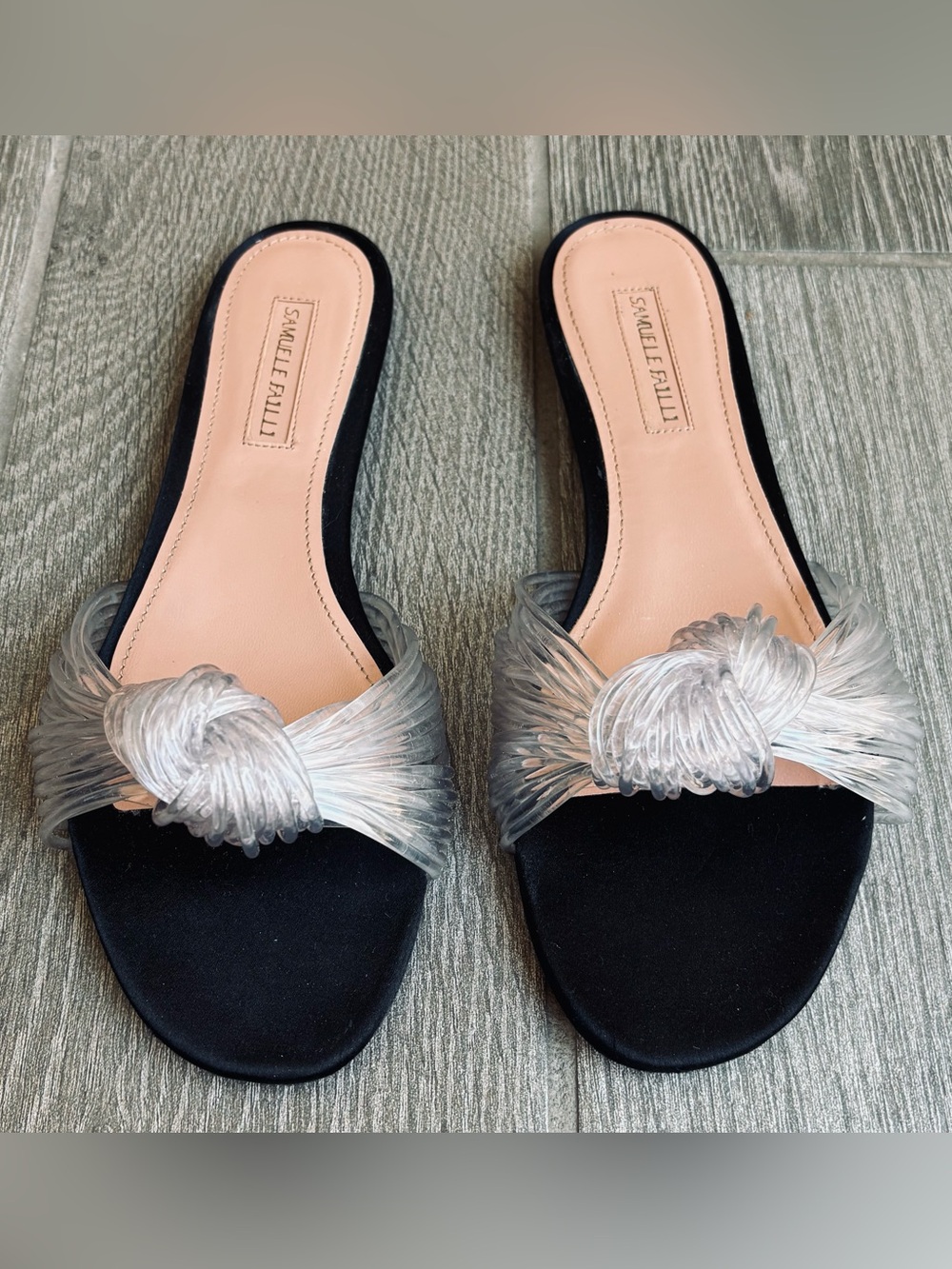 Samuele Failli Clear Plastic Black Slip On Flat Sandals size EU 38.5